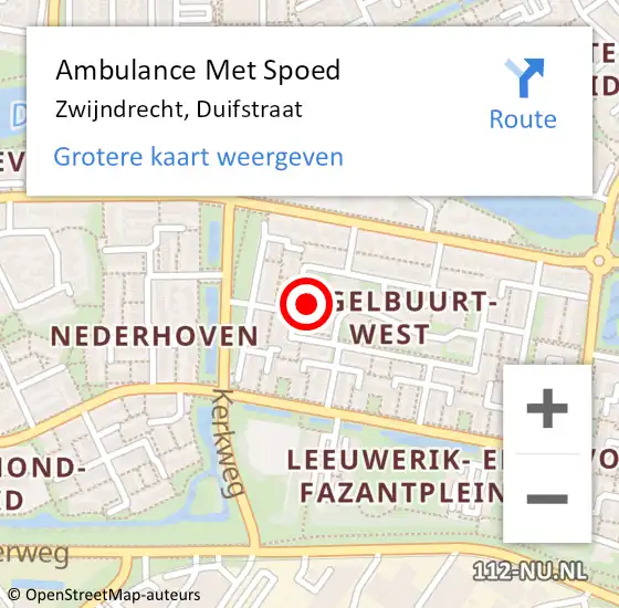 Locatie op kaart van de 112 melding: Ambulance Met Spoed Naar Zwijndrecht, Duifstraat op 11 februari 2022 19:07