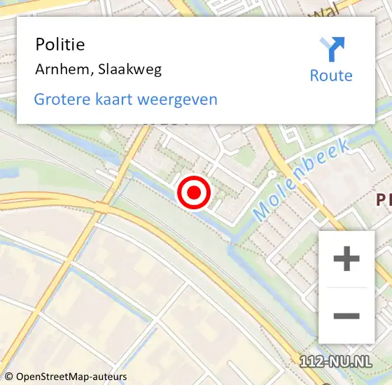 Locatie op kaart van de 112 melding: Politie Arnhem, Slaakweg op 11 februari 2022 21:57