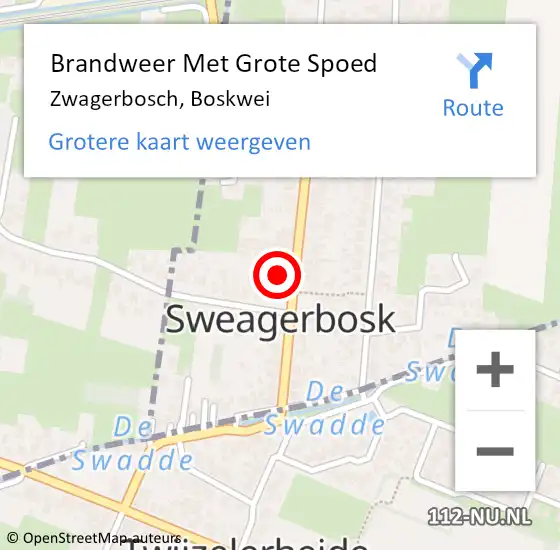 Locatie op kaart van de 112 melding: Brandweer Met Grote Spoed Naar Zwagerbosch, Boskwei op 12 februari 2022 01:22