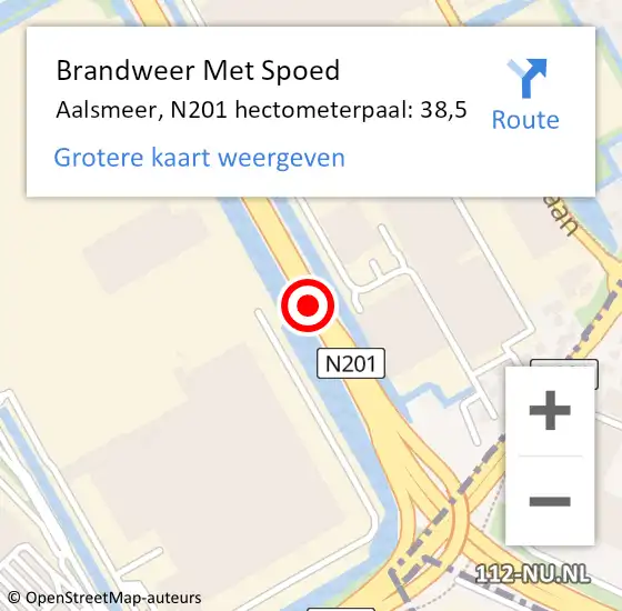 Locatie op kaart van de 112 melding: Brandweer Met Spoed Naar Aalsmeer, N201 hectometerpaal: 38,5 op 12 februari 2022 04:30