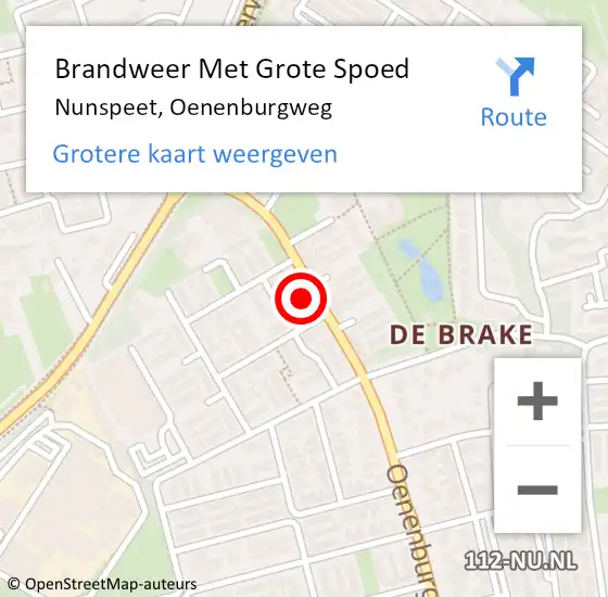 Locatie op kaart van de 112 melding: Brandweer Met Grote Spoed Naar Nunspeet, Oenenburgweg op 12 februari 2022 11:24