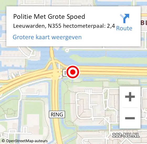 Locatie op kaart van de 112 melding: Politie Met Grote Spoed Naar Leeuwarden, N355 hectometerpaal: 2,4 op 12 februari 2022 12:37