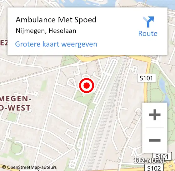 Locatie op kaart van de 112 melding: Ambulance Met Spoed Naar Nijmegen, Heselaan op 12 februari 2022 12:51