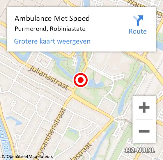 Locatie op kaart van de 112 melding: Ambulance Met Spoed Naar Purmerend, Robiniastate op 12 februari 2022 14:23