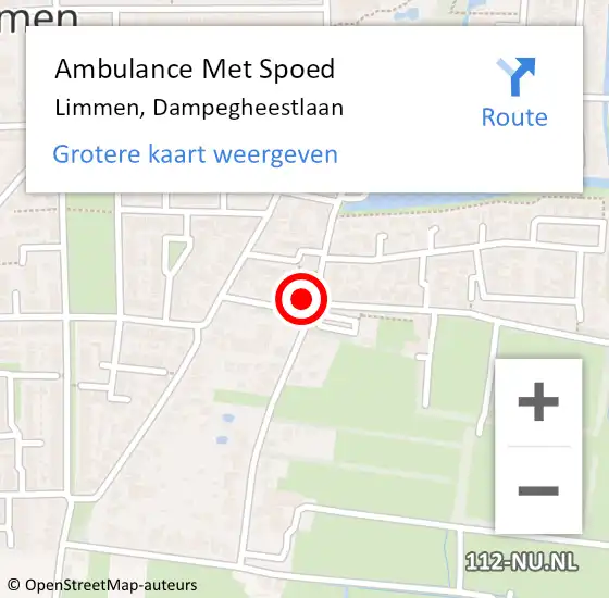 Locatie op kaart van de 112 melding: Ambulance Met Spoed Naar Limmen, Dampegheestlaan op 12 februari 2022 16:13