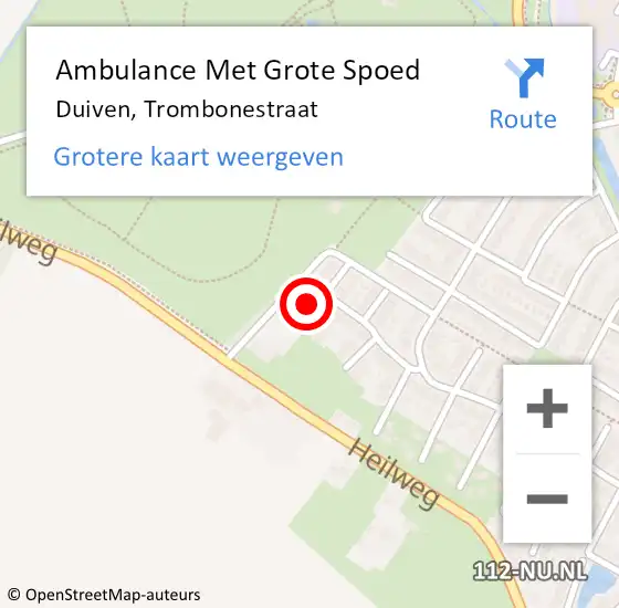 Locatie op kaart van de 112 melding: Ambulance Met Grote Spoed Naar Duiven, Trombonestraat op 8 juli 2014 03:09