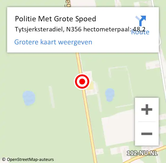 Locatie op kaart van de 112 melding: Politie Met Grote Spoed Naar Tytsjerksteradiel, N356 hectometerpaal: 48,2 op 12 februari 2022 20:01