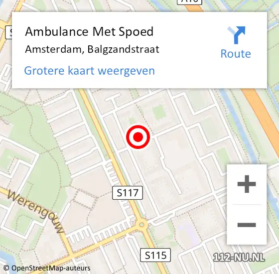 Locatie op kaart van de 112 melding: Ambulance Met Spoed Naar Amsterdam, Balgzandstraat op 12 februari 2022 20:45
