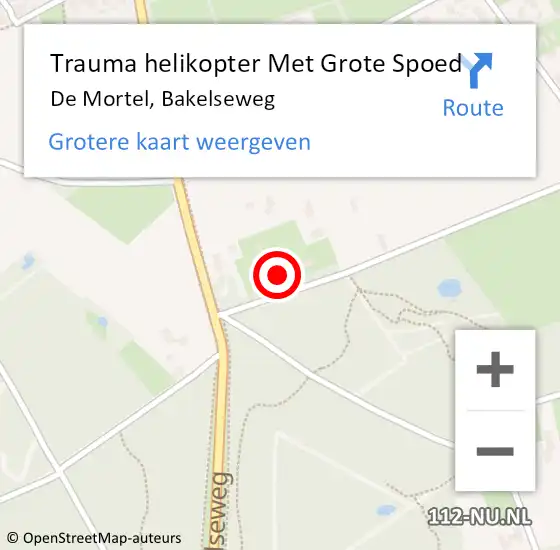 Locatie op kaart van de 112 melding: Trauma helikopter Met Grote Spoed Naar De Mortel, Bakelseweg op 12 februari 2022 22:29