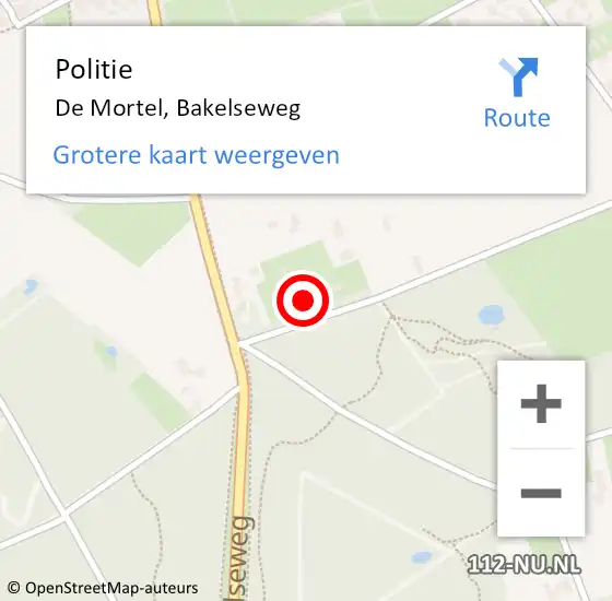 Locatie op kaart van de 112 melding: Politie De Mortel, Bakelseweg op 12 februari 2022 22:39