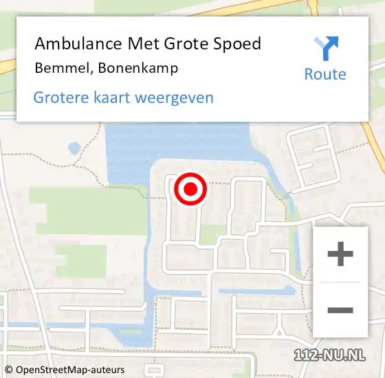 Locatie op kaart van de 112 melding: Ambulance Met Grote Spoed Naar Bemmel, Bonenkamp op 12 februari 2022 23:06