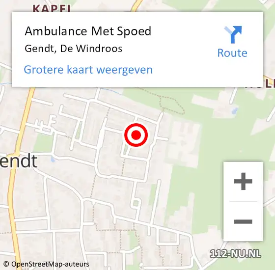 Locatie op kaart van de 112 melding: Ambulance Met Spoed Naar Gendt, De Windroos op 13 februari 2022 02:30