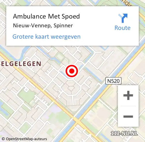 Locatie op kaart van de 112 melding: Ambulance Met Spoed Naar Nieuw-Vennep, Spinner op 13 februari 2022 04:03