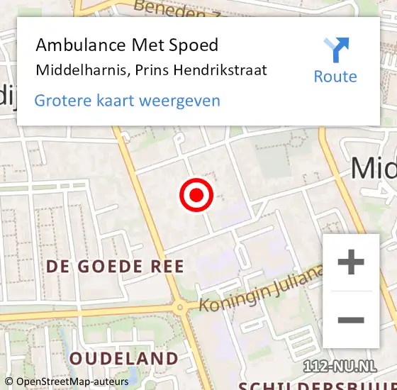 Locatie op kaart van de 112 melding: Ambulance Met Spoed Naar Middelharnis, Prins Hendrikstraat op 13 februari 2022 04:35