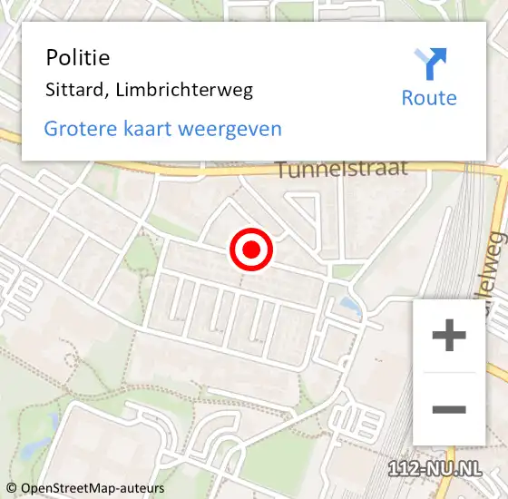 Locatie op kaart van de 112 melding: Politie Sittard, Limbrichterweg op 13 februari 2022 09:39