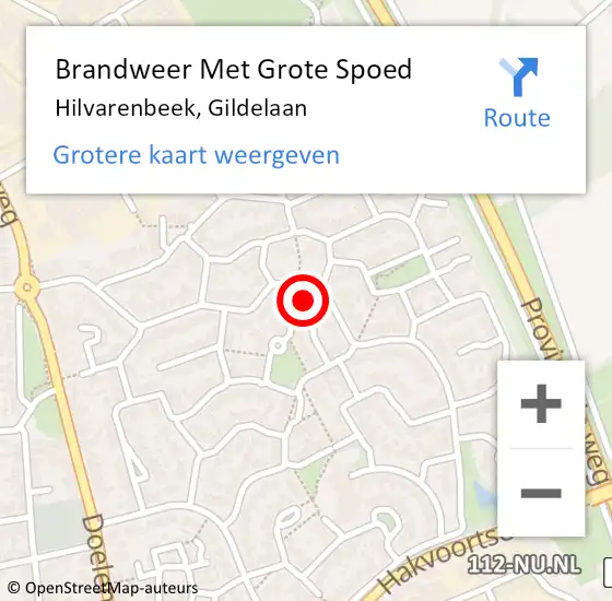 Locatie op kaart van de 112 melding: Brandweer Met Grote Spoed Naar Hilvarenbeek, Gildelaan op 13 februari 2022 12:32