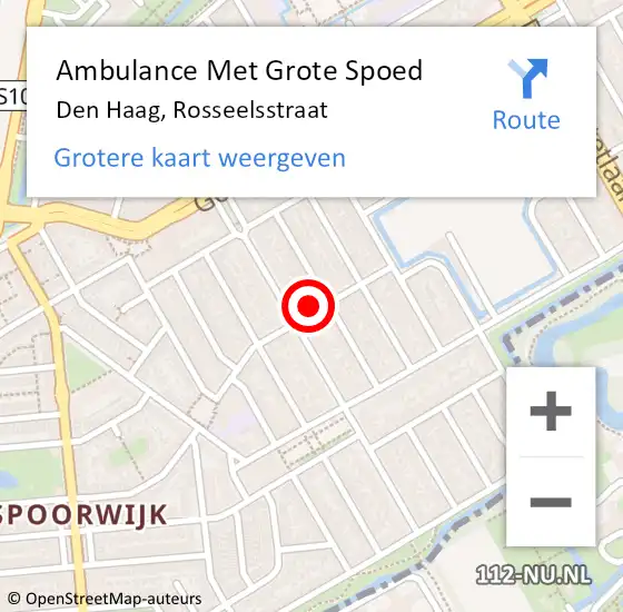 Locatie op kaart van de 112 melding: Ambulance Met Grote Spoed Naar Den Haag, Rosseelsstraat op 13 februari 2022 13:03