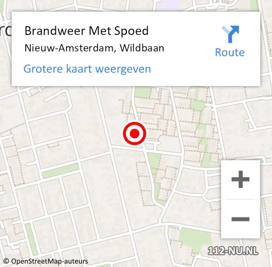 Locatie op kaart van de 112 melding: Brandweer Met Spoed Naar Nieuw-Amsterdam, Wildbaan op 13 februari 2022 13:08