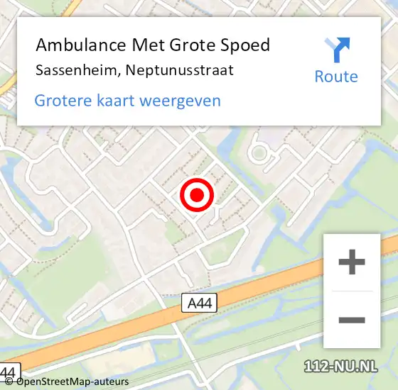 Locatie op kaart van de 112 melding: Ambulance Met Grote Spoed Naar Sassenheim, Neptunusstraat op 13 februari 2022 13:52