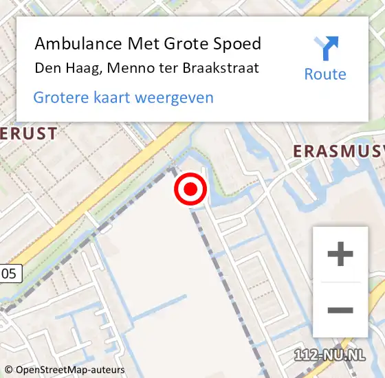 Locatie op kaart van de 112 melding: Ambulance Met Grote Spoed Naar Den Haag, Menno ter Braakstraat op 13 februari 2022 15:57