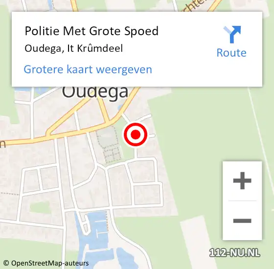 Locatie op kaart van de 112 melding: Politie Met Grote Spoed Naar Oudega, It Krûmdeel op 13 februari 2022 17:41