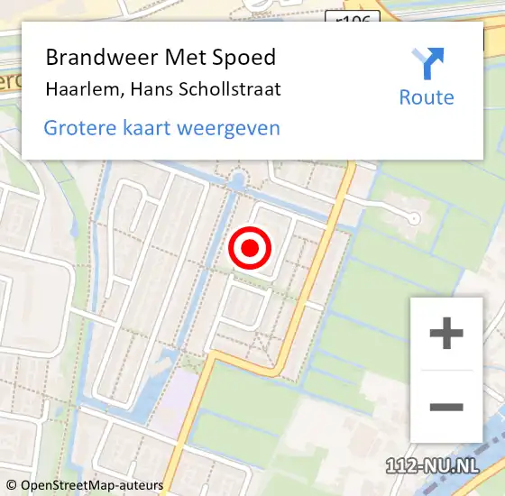 Locatie op kaart van de 112 melding: Brandweer Met Spoed Naar Haarlem, Hans Schollstraat op 13 februari 2022 23:11