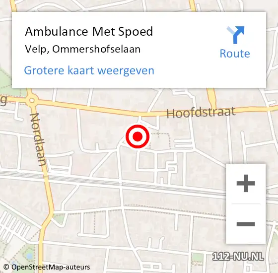 Locatie op kaart van de 112 melding: Ambulance Met Spoed Naar Velp, Ommershofselaan op 14 februari 2022 00:00