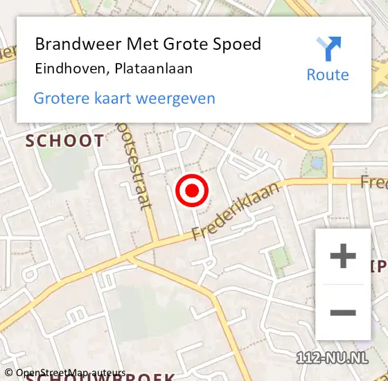 Locatie op kaart van de 112 melding: Brandweer Met Grote Spoed Naar Eindhoven, Plataanlaan op 14 februari 2022 04:16