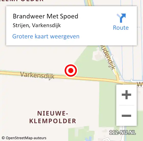Locatie op kaart van de 112 melding: Brandweer Met Spoed Naar Strijen, Varkensdijk op 14 februari 2022 04:39