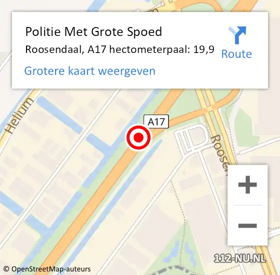 Locatie op kaart van de 112 melding: Politie Met Grote Spoed Naar Roosendaal, A17 hectometerpaal: 19,9 op 14 februari 2022 08:36