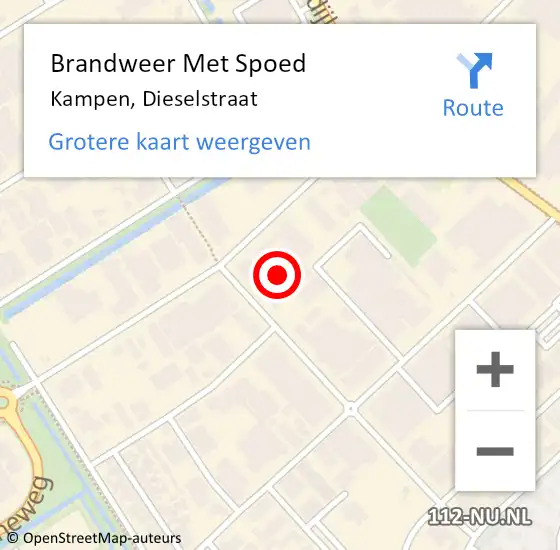 Locatie op kaart van de 112 melding: Brandweer Met Spoed Naar Kampen, Dieselstraat op 14 februari 2022 10:12