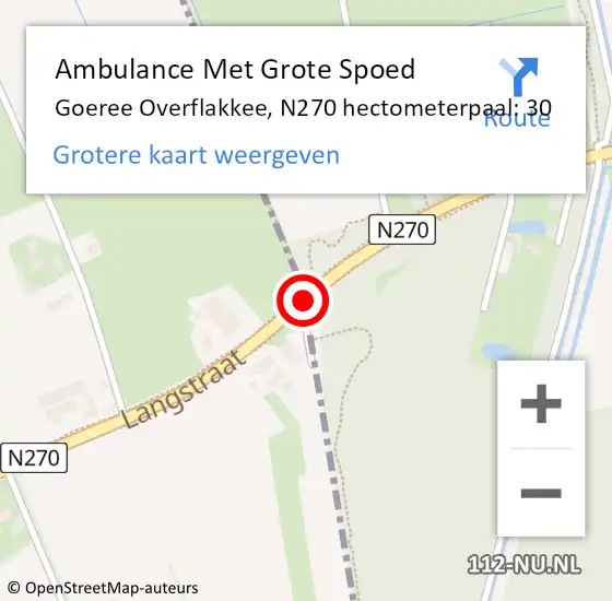 Locatie op kaart van de 112 melding: Ambulance Met Grote Spoed Naar Goeree Overflakkee, N270 hectometerpaal: 30 op 14 februari 2022 13:21