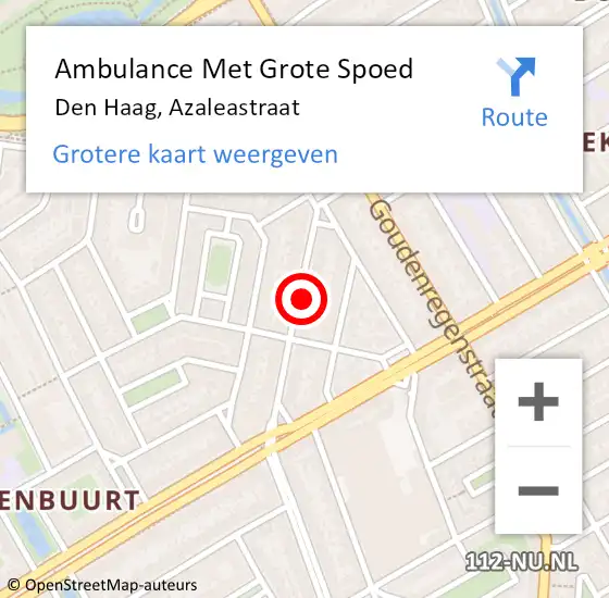 Locatie op kaart van de 112 melding: Ambulance Met Grote Spoed Naar Den Haag, Azaleastraat op 14 februari 2022 13:54