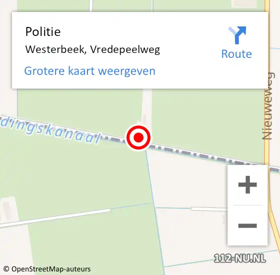 Locatie op kaart van de 112 melding: Politie Westerbeek, Vredepeelweg op 14 februari 2022 15:48