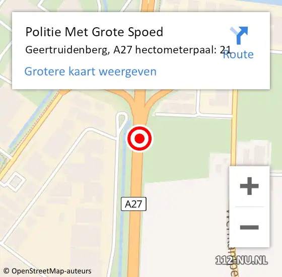 Locatie op kaart van de 112 melding: Politie Met Grote Spoed Naar Geertruidenberg, A27 hectometerpaal: 21 op 14 februari 2022 16:32