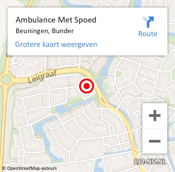 Locatie op kaart van de 112 melding: Ambulance Met Spoed Naar Beuningen, Bunder op 14 februari 2022 17:09