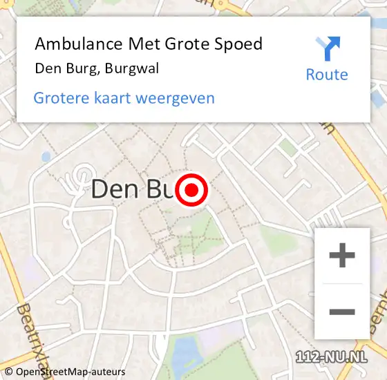 Locatie op kaart van de 112 melding: Ambulance Met Grote Spoed Naar Den Burg, Burgwal op 14 februari 2022 22:36