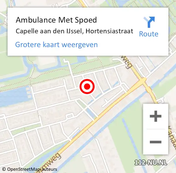 Locatie op kaart van de 112 melding: Ambulance Met Spoed Naar Capelle aan den IJssel, Hortensiastraat op 14 februari 2022 23:04