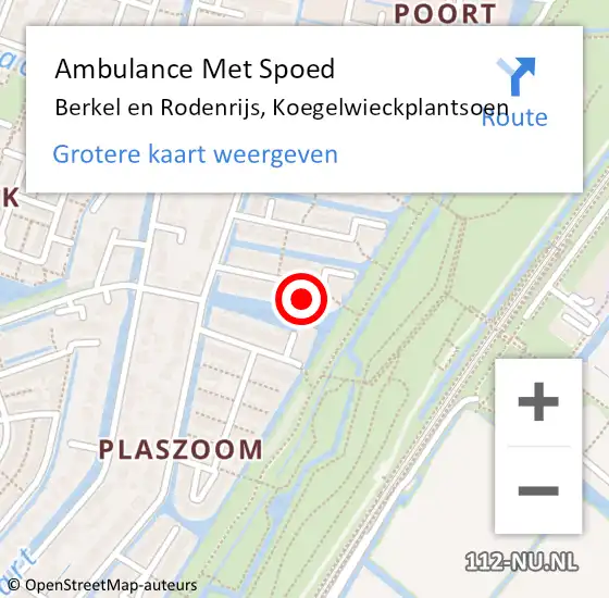 Locatie op kaart van de 112 melding: Ambulance Met Spoed Naar Berkel en Rodenrijs, Koegelwieckplantsoen op 15 februari 2022 01:37