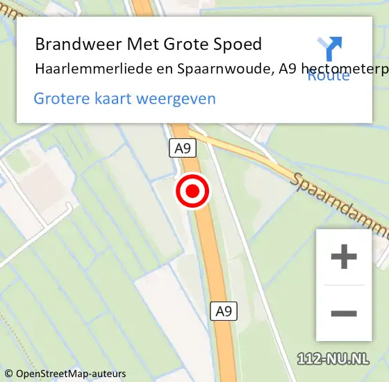 Locatie op kaart van de 112 melding: Brandweer Met Grote Spoed Naar Haarlemmerliede en Spaarnwoude, A9 hectometerpaal: 45,1 op 15 februari 2022 06:41