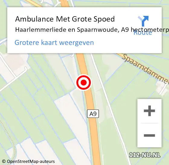 Locatie op kaart van de 112 melding: Ambulance Met Grote Spoed Naar Haarlemmerliede en Spaarnwoude, A9 hectometerpaal: 45 op 15 februari 2022 07:03