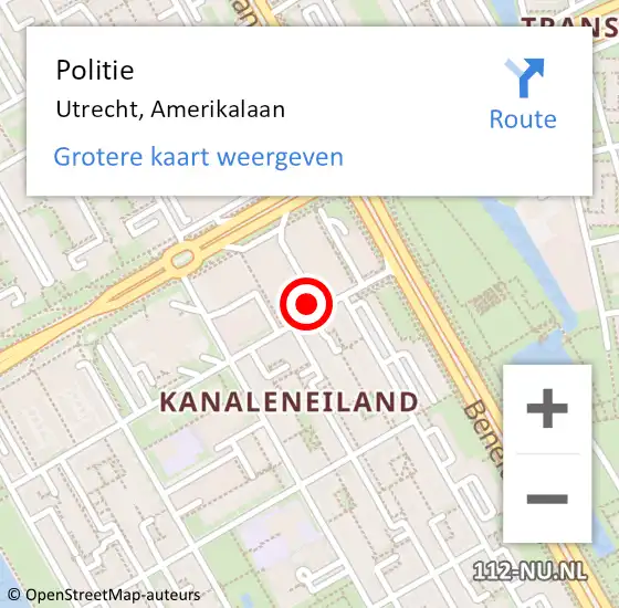 Locatie op kaart van de 112 melding: Politie Utrecht, Amerikalaan op 15 februari 2022 08:04