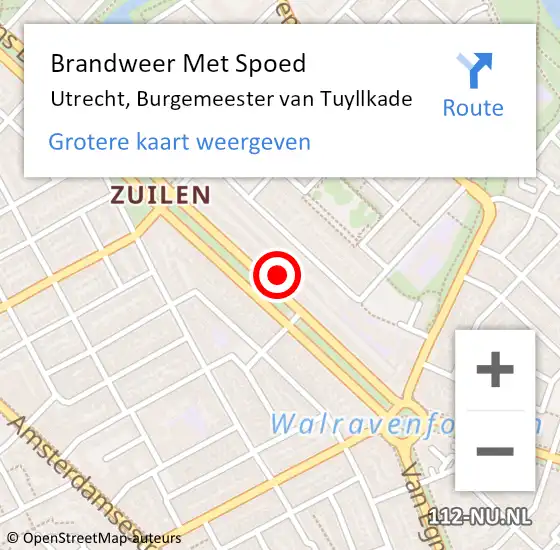 Locatie op kaart van de 112 melding: Brandweer Met Spoed Naar Utrecht, Burgemeester van Tuyllkade op 15 februari 2022 11:22