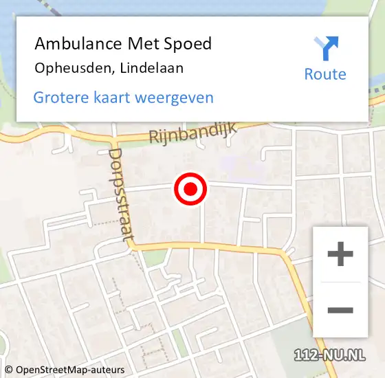 Locatie op kaart van de 112 melding: Ambulance Met Spoed Naar Opheusden, Lindelaan op 15 februari 2022 14:08