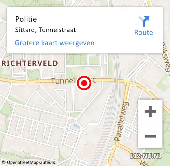 Locatie op kaart van de 112 melding: Politie Sittard, Tunnelstraat op 15 februari 2022 15:07
