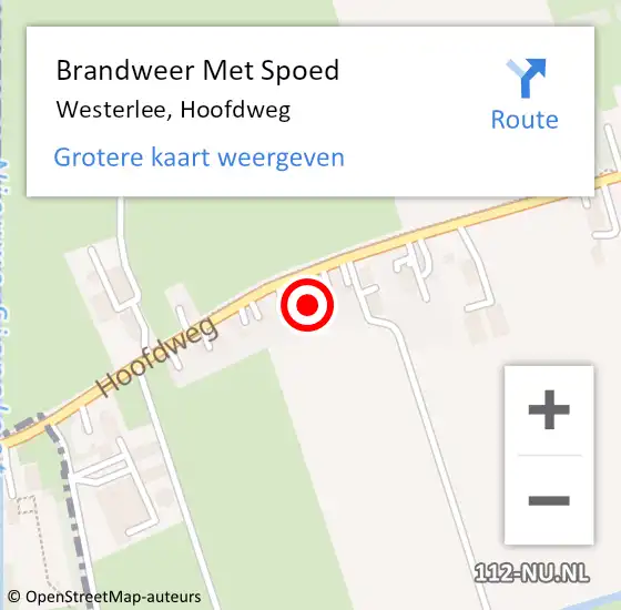 Locatie op kaart van de 112 melding: Brandweer Met Spoed Naar Westerlee, Hoofdweg op 15 februari 2022 15:44