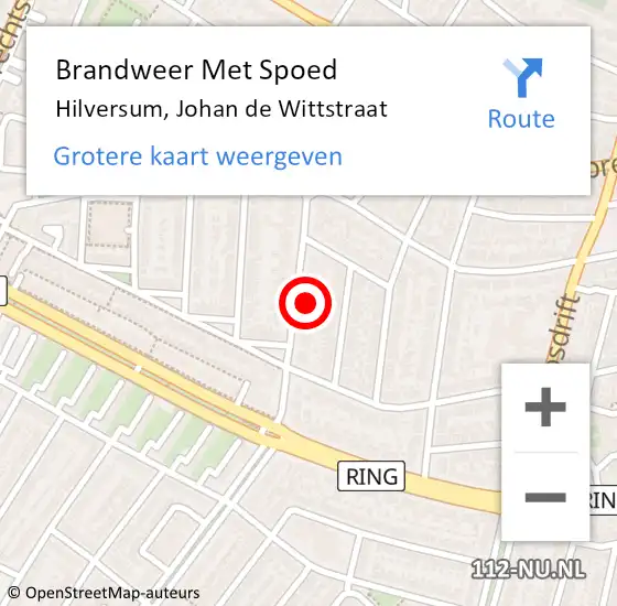 Locatie op kaart van de 112 melding: Brandweer Met Spoed Naar Hilversum, Johan de Wittstraat op 15 februari 2022 16:33