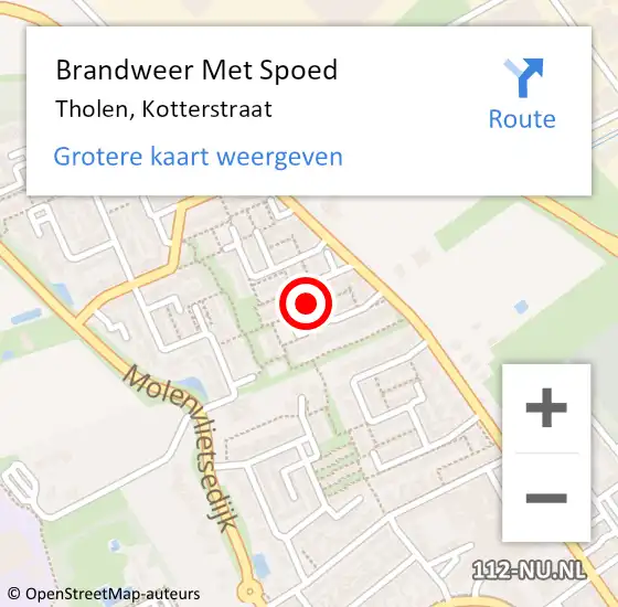 Locatie op kaart van de 112 melding: Brandweer Met Spoed Naar Tholen, Kotterstraat op 15 februari 2022 16:59
