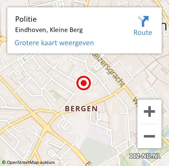 Locatie op kaart van de 112 melding: Politie Eindhoven, Kleine Berg op 15 februari 2022 18:40
