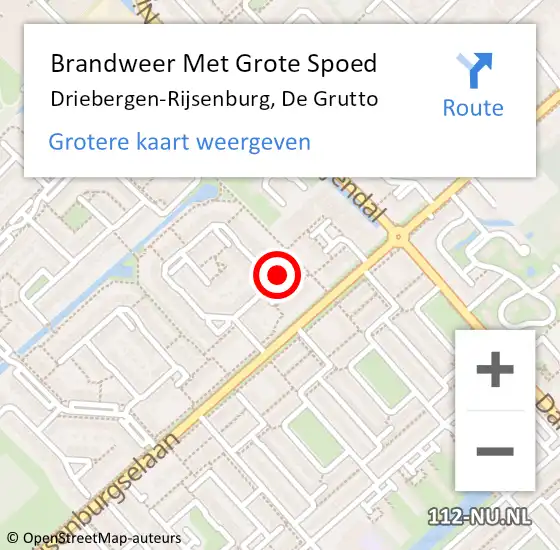 Locatie op kaart van de 112 melding: Brandweer Met Grote Spoed Naar Driebergen-Rijsenburg, De Grutto op 15 februari 2022 20:06